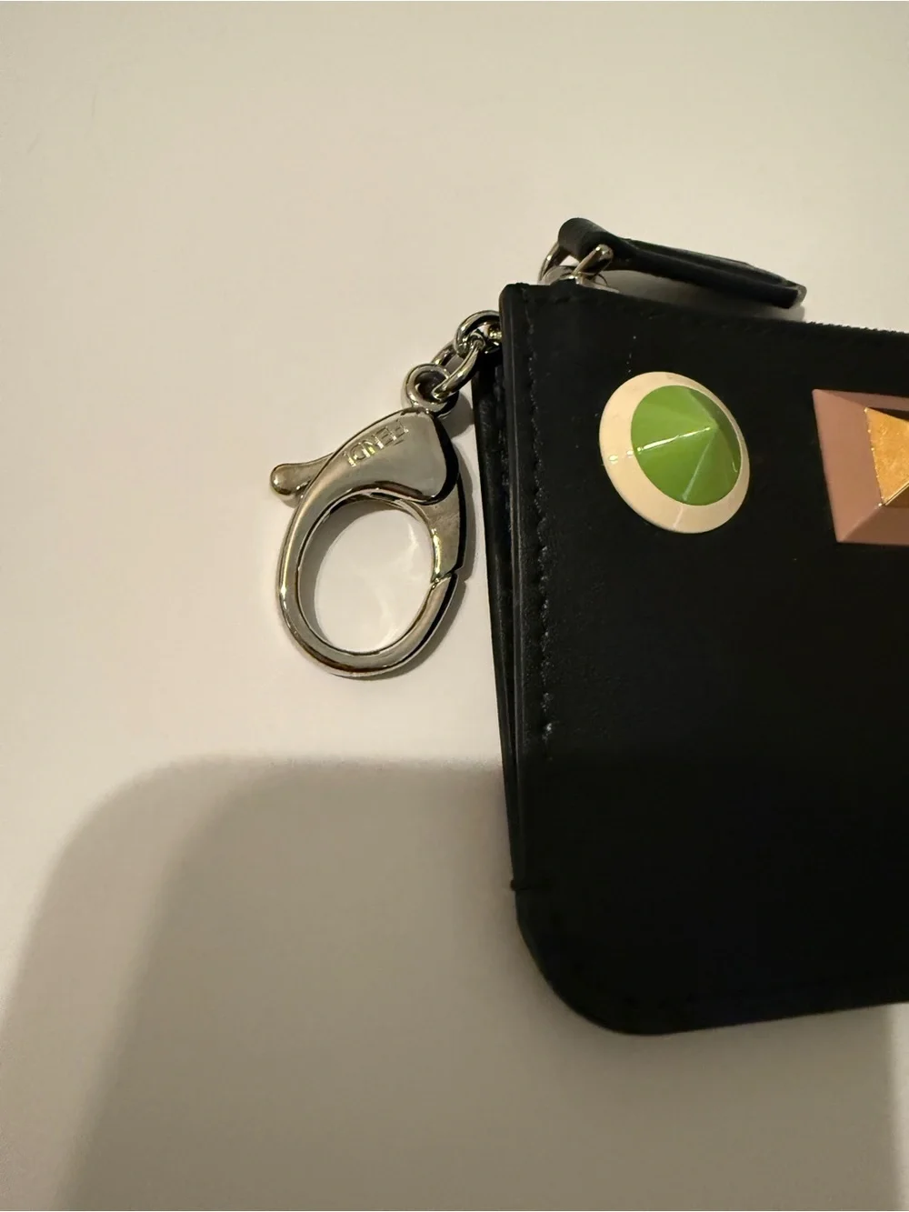 Fendi Rainbow Studs Vitello Leather Coin Card Pouch Keychain